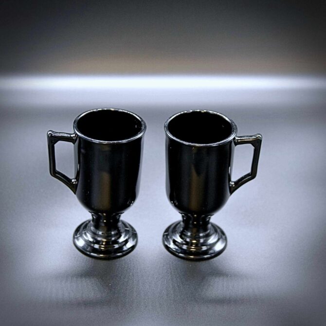 Pair of Vintage Tall Retro Footed Black Coffee Mugs - Image 3