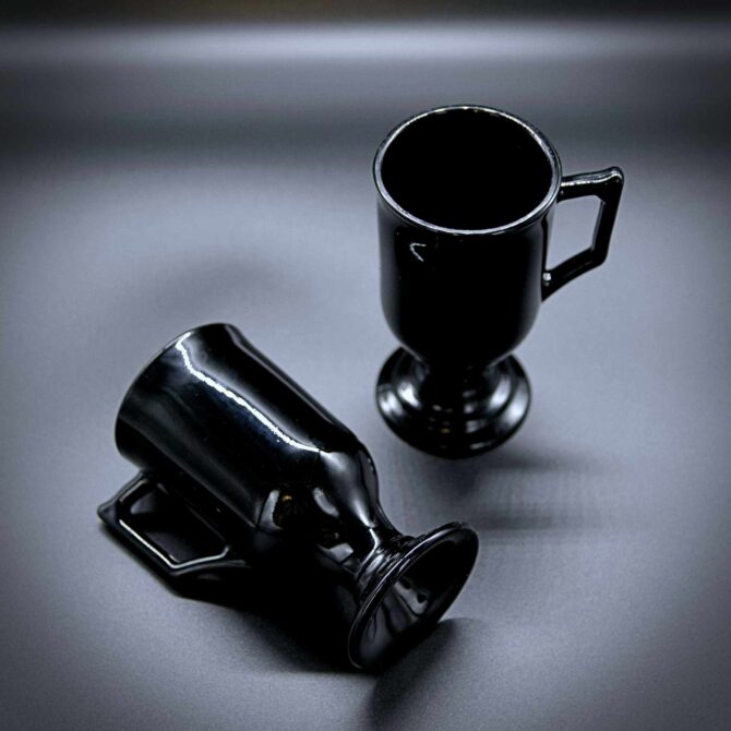 Pair of Vintage Tall Retro Footed Black Coffee Mugs - Image 4