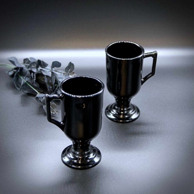 Pair of Vintage Tall Retro Footed Black Coffee Mugs - Image 5