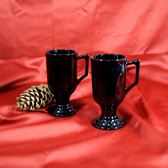 Pair of Vintage Tall Retro Footed Black Coffee Mugs - Image 9