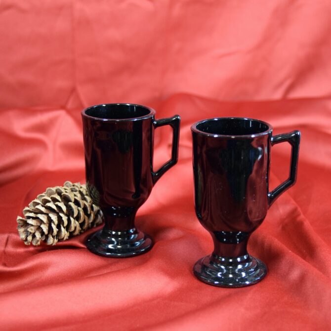 Pair of Vintage Tall Retro Footed Black Coffee Mugs - Image 2