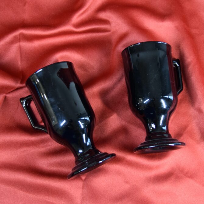 Pair of Vintage Tall Retro Footed Black Coffee Mugs - Image 7