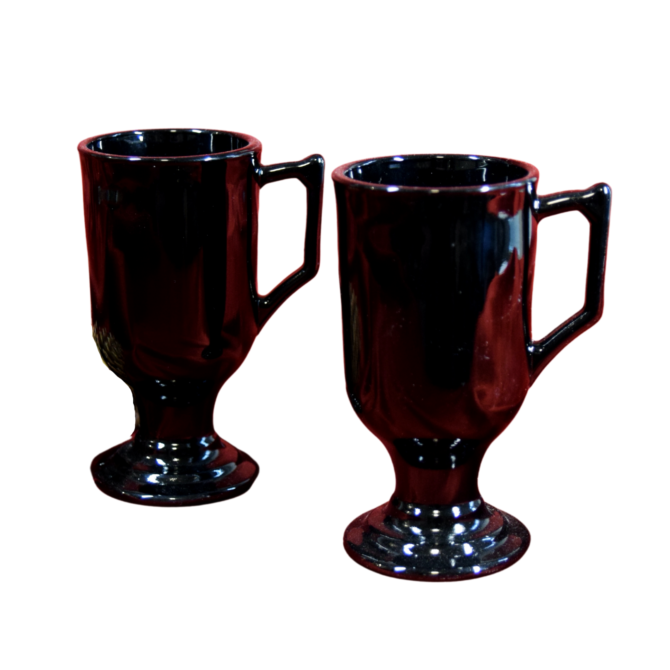 Pair of Vintage Tall Retro Footed Black Coffee Mugs