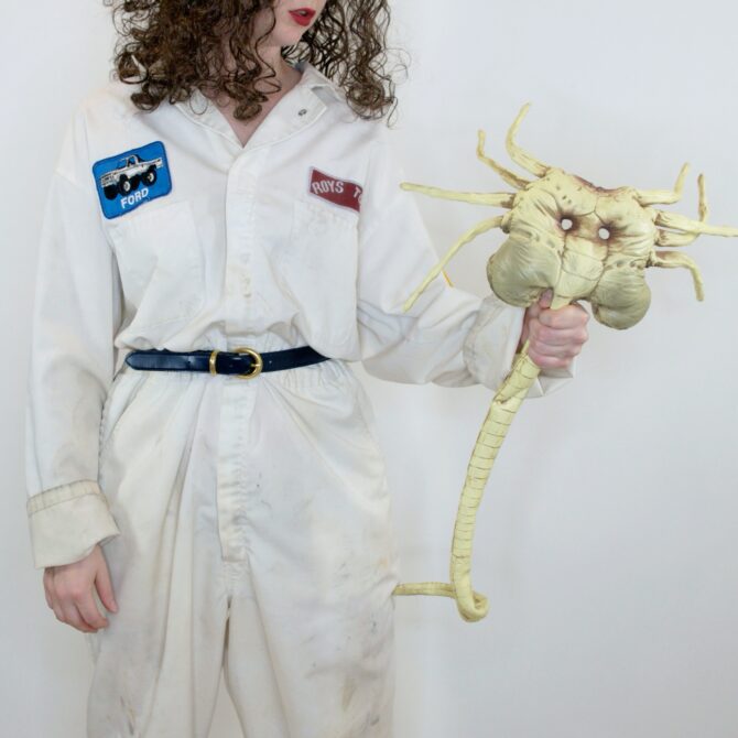 Vintage Distressed White Mechanics Coveralls with Patches