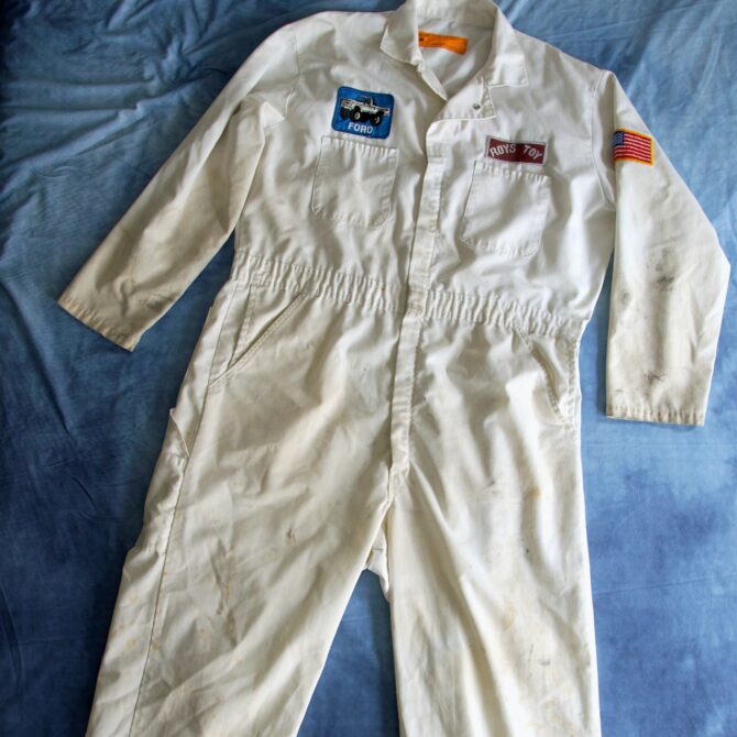 Vintage Distressed White Mechanics Coveralls with Patches - Image 11