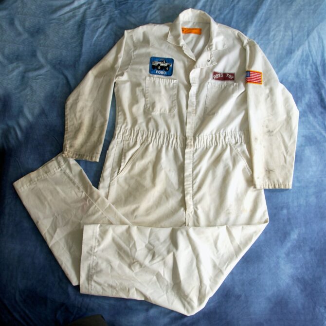 Vintage Distressed White Mechanics Coveralls with Patches - Image 7