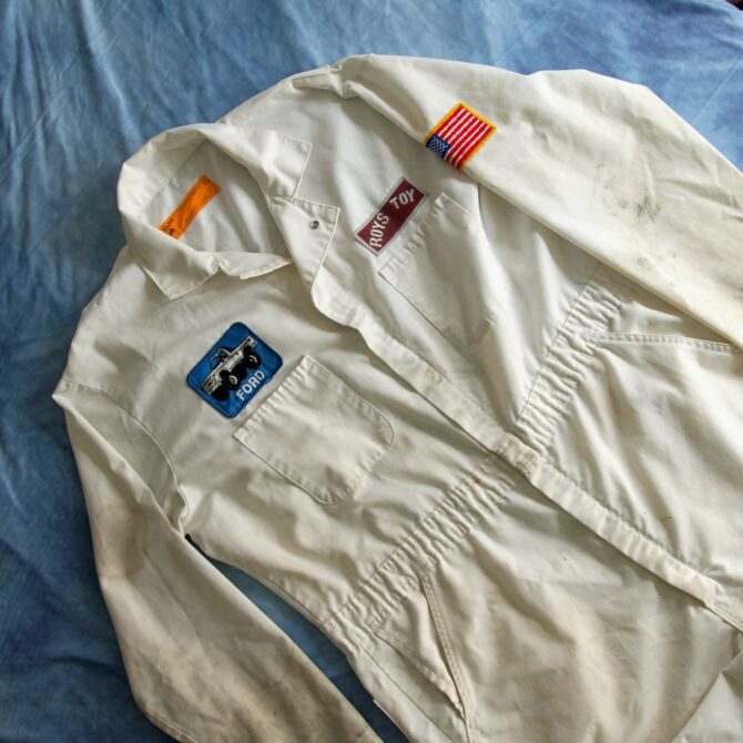 Vintage Distressed White Mechanics Coveralls with Patches - Image 6